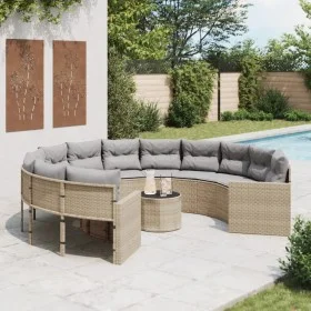 Round garden sofa with table and beige PE rattan cushions by , Outdoor sofas - Ref: Foro24-3318537, Price: 693,08 €, Discount: %
