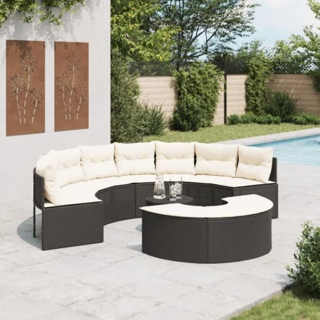 Semicircular 3-piece synthetic rattan garden sofa set in black color. by , Outdoor sofas - Ref: Foro24-3262074, Price: 597,03...