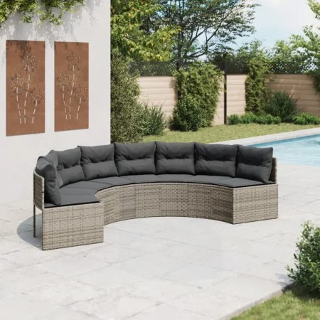 Halbrundes Gartensofa mit grauen Polstern aus synthetischem Rattan. von , Outdoor-Sofas - Ref: Foro24-3318523, Preis: 432,56 ...