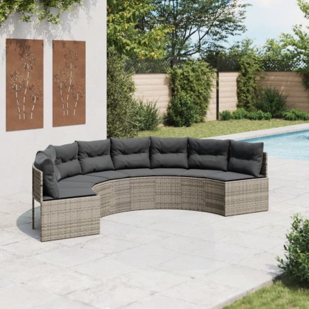 Sofá de jardín semicircular con cojines ratán sintético gris de , Sofás de exterior - Ref: Foro24-3318523, Precio: 502,15 €