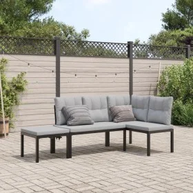 Garden bench with 3-piece cushions, steel frame with black powder coating. by , Garden sets - Ref: Foro24-3283654, Price: 262...