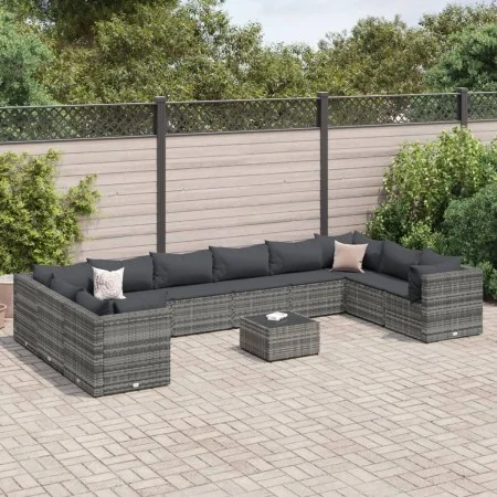 Garden furniture set 11 pieces and gray synthetic rattan cushions by , Garden sets - Ref: Foro24-3308290, Price: 713,67 €, Di...