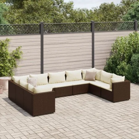 Garden furniture set 9 pieces with brown synthetic rattan cushions by , Garden sets - Ref: Foro24-3308265, Price: 591,80 €, D...