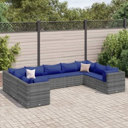 Gartenmöbel-Set 9-teilig mit grauen Polstern aus synthetischem Rattan von , Gartensets - Ref: Foro24-3308271, Preis: 605,50 €...