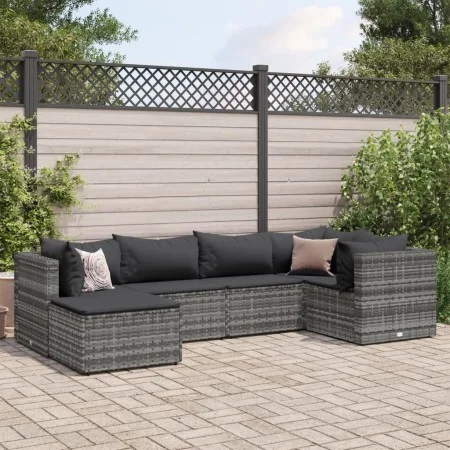 6-piece garden furniture set with gray synthetic rattan cushions by , Garden sets - Ref: Foro24-3308210, Price: 400,20 €, Dis...