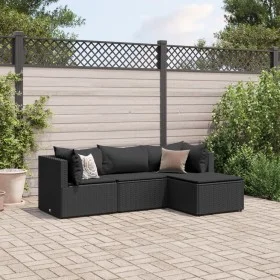 Gartenmöbel-Set mit 4-teiligen Kissen aus schwarzem Kunststoff-Rattan von , Gartensets - Ref: Foro24-3308051, Preis: 298,25 €...