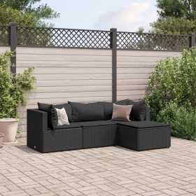 Juego de jardín con cojines 4 piezas ratán sintético negro de , Conjuntos de jardín - Ref: Foro24-3308051, Precio: 302,97 €, ...