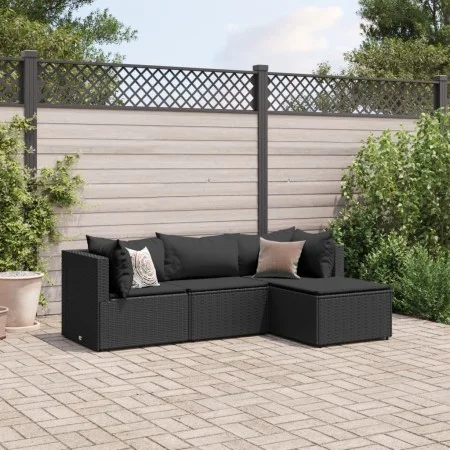 Garden set with 4-piece black synthetic rattan cushions by , Garden sets - Ref: Foro24-3308051, Price: 298,25 €, Discount: %