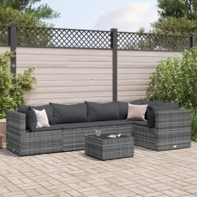 6-piece garden furniture set with gray synthetic rattan cushions by , Garden sets - Ref: Foro24-3308098, Price: 414,21 €, Dis...