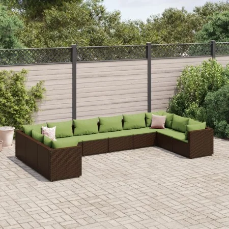 Garden furniture set 10 pieces and brown synthetic rattan cushions by , Garden sets - Ref: Foro24-3308286, Price: 751,91 €, D...