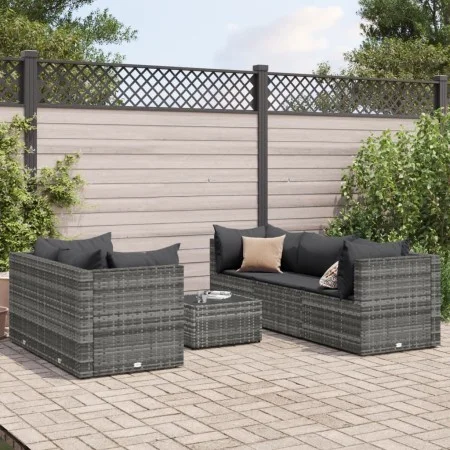 Gartenmöbel-Set 6-teilig mit grauen Polstern aus synthetischem Rattan von , Gartensets - Ref: Foro24-3308018, Preis: 391,35 €...