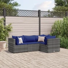 4-piece garden furniture set with gray synthetic rattan cushions by , Garden sets - Ref: Foro24-3308079, Price: 260,13 €, Dis...