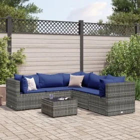 6-piece garden furniture set with gray synthetic rattan cushions by , Garden sets - Ref: Foro24-3308135, Price: 389,72 €, Dis...