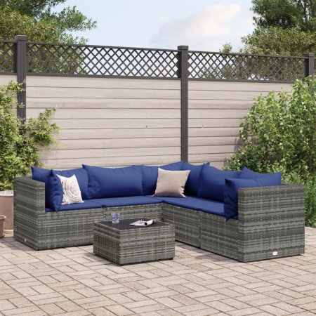 Gartenmöbel-Set 6-teilig mit grauen Polstern aus synthetischem Rattan von , Gartensets - Ref: Foro24-3308135, Preis: 394,42 €...