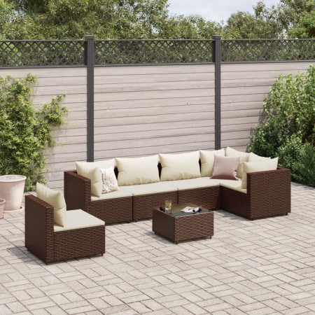 Gartenmöbel-Set, 7-teilig, mit braunen Polstern aus synthetischem Rattan. von , Gartensets - Ref: Foro24-3308177, Preis: 590,...