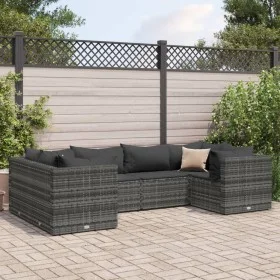 6-piece garden furniture set with gray synthetic rattan cushions by , Garden sets - Ref: Foro24-3308250, Price: 407,83 €, Dis...