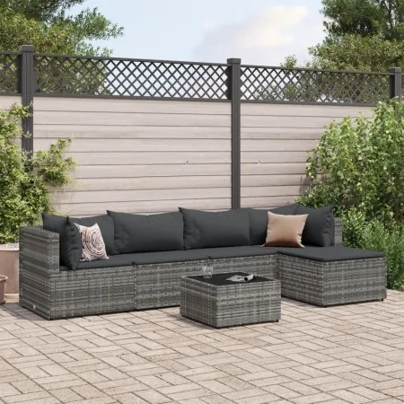 Set de muebles de jardín 6 pzas y cojines ratán sintético gris de , Conjuntos de jardín - Ref: Foro24-3308066, Precio: 360,80...