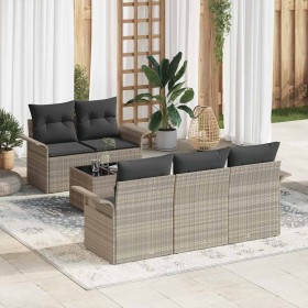 Conjunto de sofá de jardín 6 pcs Gris Claro Poliratán