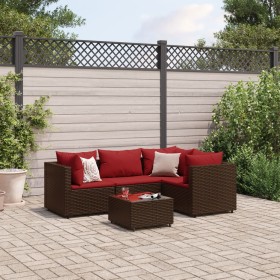 Set muebles de jardín 5 piezas y cojines ratán sintético marrón de , Conjuntos de jardín - Ref: Foro24-3308085, Precio: 316,6...