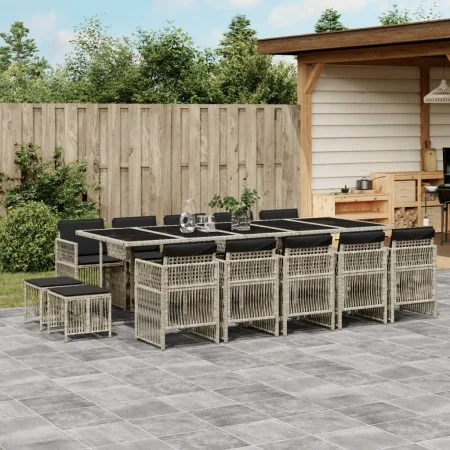 Garden dining set with 15 pieces, light gray synthetic rattan and cushions. by , Garden sets - Ref: Foro24-3210995, Price: 91...