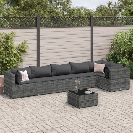 7-piece garden furniture set with gray synthetic rattan cushions by , Garden sets - Ref: Foro24-3308114, Price: 497,27 €, Dis...