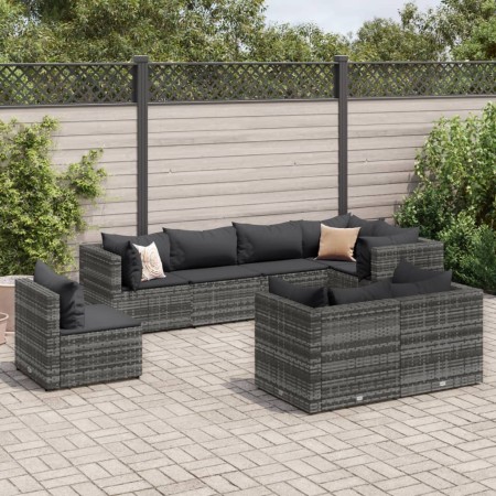 Gartenmöbel-Set 8-teilig mit grauen Polstern aus synthetischem Rattan von , Gartensets - Ref: Foro24-3308194, Preis: 546,96 €...
