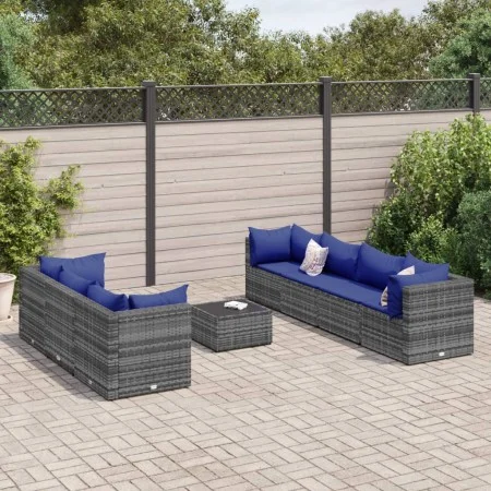 Garden furniture set 8 pieces and gray synthetic rattan cushions by , Garden sets - Ref: Foro24-3308039, Price: 499,14 €, Dis...