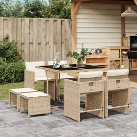 Set comedor de jardín 9 pzas con cojines ratán sintético beige by , Garden sets - Ref: Foro24-3211138, Price: 396,21 €, Disco...