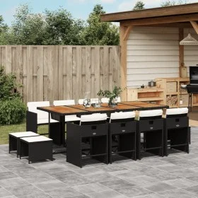 Set comedor de jardín con cojines 13 pzas ratán sintético negro by , Garden sets - Ref: Foro24-3211167, Price: 849,60 €, Disc...