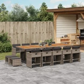 Set comedor de jardín con cojines 15 pzas ratán sintético gris by , Garden sets - Ref: Foro24-3211178, Price: 988,80 €, Disco...