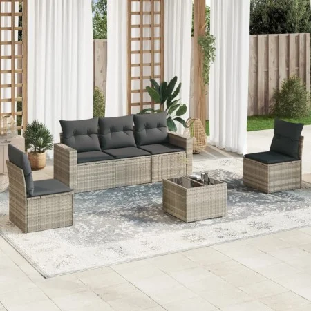 Gartensofagarnitur 6-teilig mit grauen Polstern aus synthetischem Rattan von , Gartensets - Ref: Foro24-3218792, Preis: 379,5...