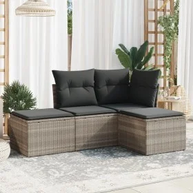Gartensofagarnitur 4-teilig mit grauen Polstern aus synthetischem Rattan von , Gartensets - Ref: Foro24-3249321, Preis: 251,2...