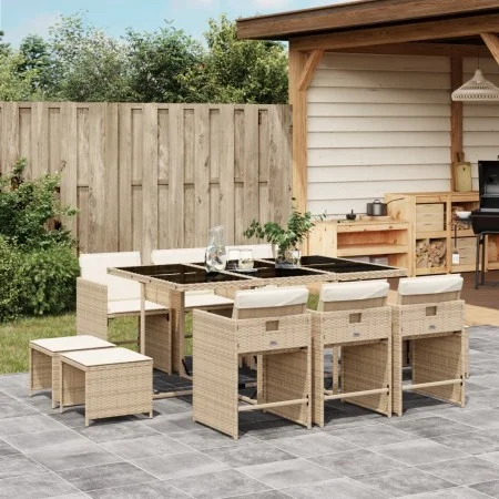 Set comedor de jardín 11 pzas con cojines ratán sintético beige by , Garden sets - Ref: Foro24-3211150, Price: 545,77 €, Disc...