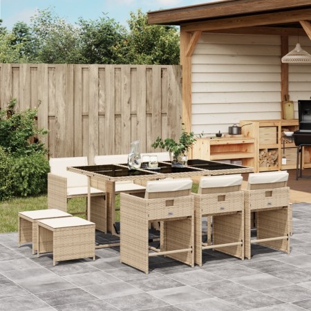 Set comedor de jardín 11 pzas con cojines ratán sintético beige by , Garden sets - Ref: Foro24-3211150, Price: 496,22 €, Disc...