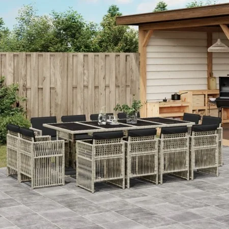 Set comedor jardín y cojines 13 pzas ratán sintético gris claro by , Garden sets - Ref: Foro24-3211043, Price: 833,06 €, Disc...