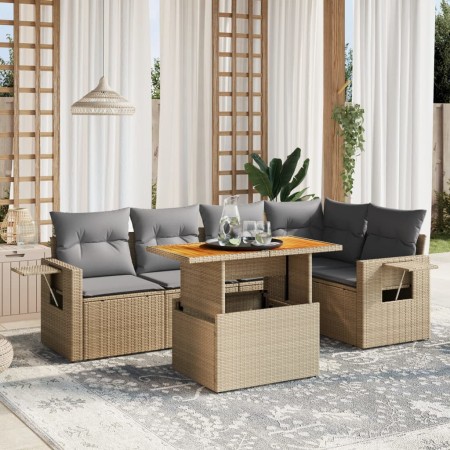 Gartensofa-Set mit 6-teiligen Kissen aus synthetischem Rattan in Beige. von , Gartensets - Ref: Foro24-3271745, Preis: 428,21...