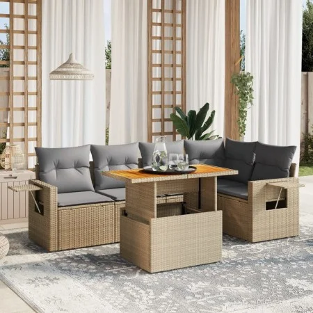 Juego de sofás jardín con cojines 6 pzas ratán sintético beige by , Garden sets - Ref: Foro24-3271745, Price: 426,38 €, Disco...