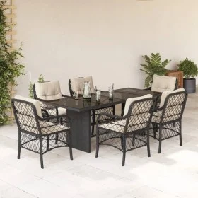 Set de comedor de jardín 7 pzas y cojines ratán sintético negro by , Garden sets - Ref: Foro24-3212054, Price: 753,98 €, Disc...