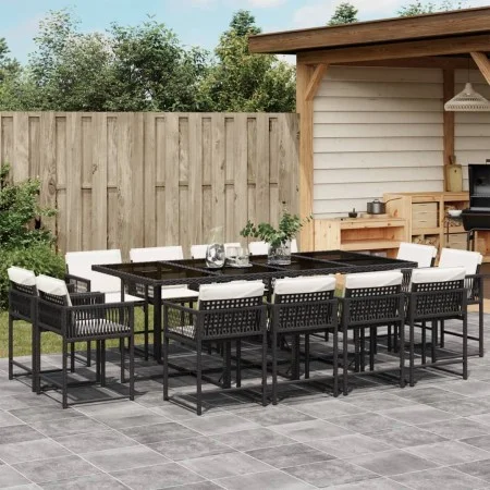Set comedor de jardín con cojines 13 pzas ratán sintético negro de , Conjuntos de jardín - Ref: Foro24-3211578, Precio: 825,9...