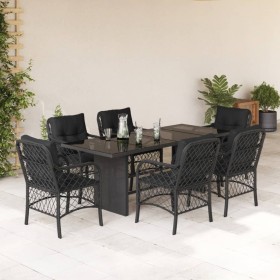 Garten-Essgruppe 7-teilig mit schwarzen Polstern aus synthetischem Rattan. von , Gartensets - Ref: Foro24-3212056, Preis: 642...