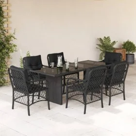 Set de comedor de jardín 7 pzas y cojines ratán sintético negro by , Garden sets - Ref: Foro24-3212056, Price: 720,53 €, Disc...
