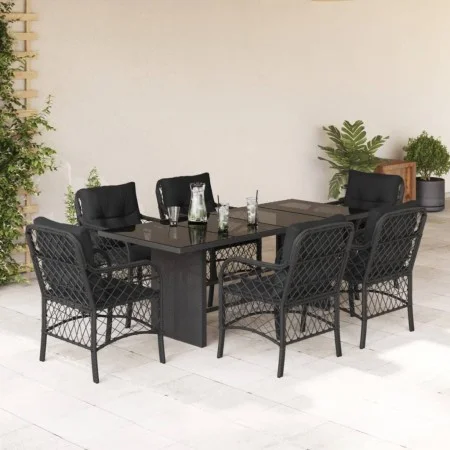 Set de comedor de jardín 7 pzas y cojines ratán sintético negro de , Conjuntos de jardín - Ref: Foro24-3212056, Precio: 725,3...