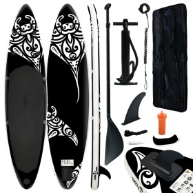 Juego de tabla de paddle surf hinchable negro 320x76x15 cm