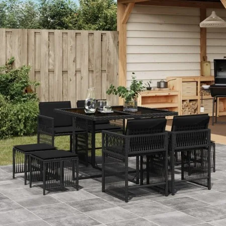 Set de comedor de jardín 9 pzas y cojines ratán sintético negro by , Garden sets - Ref: Foro24-3211675, Price: 397,23 €, Disc...