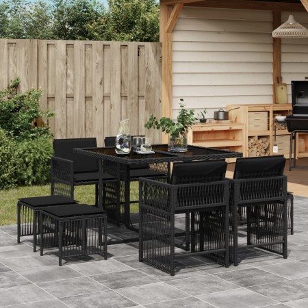 Set de comedor de jardín 9 pzas y cojines ratán sintético negro | Foro24.es | Tu tienda online para hogar, jardín y más Foro24.es