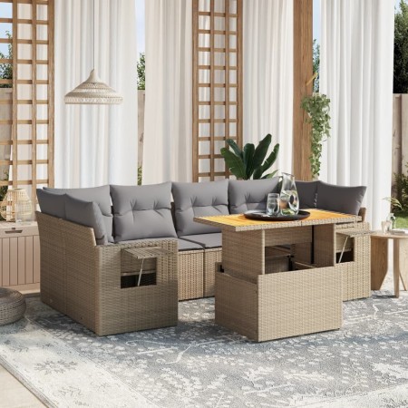 Set sofás de jardín 7 piezas y cojines ratán sintético beige de , Conjuntos de jardín - Ref: Foro24-3271654, Precio: 481,43 €...