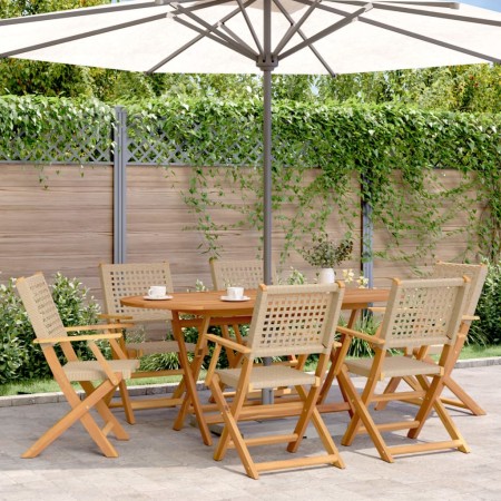 Set de comedor de jardín 7 pzas ratán PE madera maciza beige by , Garden sets - Ref: Foro24-3281708, Price: 542,47 €, Discoun...