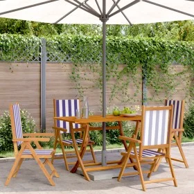4 verstellbare Gartenstühle aus Massivholz mit blau-weißem Stoff von , Gartenstühle - Ref: Foro24-3214553, Preis: 286,83 €, R...