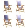 4 verstellbare Gartenstühle aus Massivholz mit blau-weißem Stoff von , Gartenstühle - Ref: Foro24-3214553, Preis: 286,81 €, R...