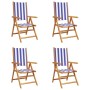 4 verstellbare Gartenstühle aus Massivholz mit blau-weißem Stoff von , Gartenstühle - Ref: Foro24-3214553, Preis: 292,35 €, R...